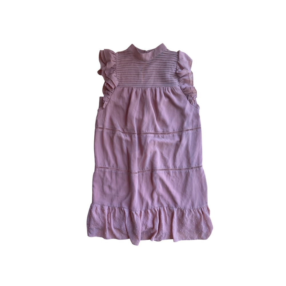 Who What Wear Pink Ruffle Mock Neck Tiered Swiss Dot Dress Womens Small